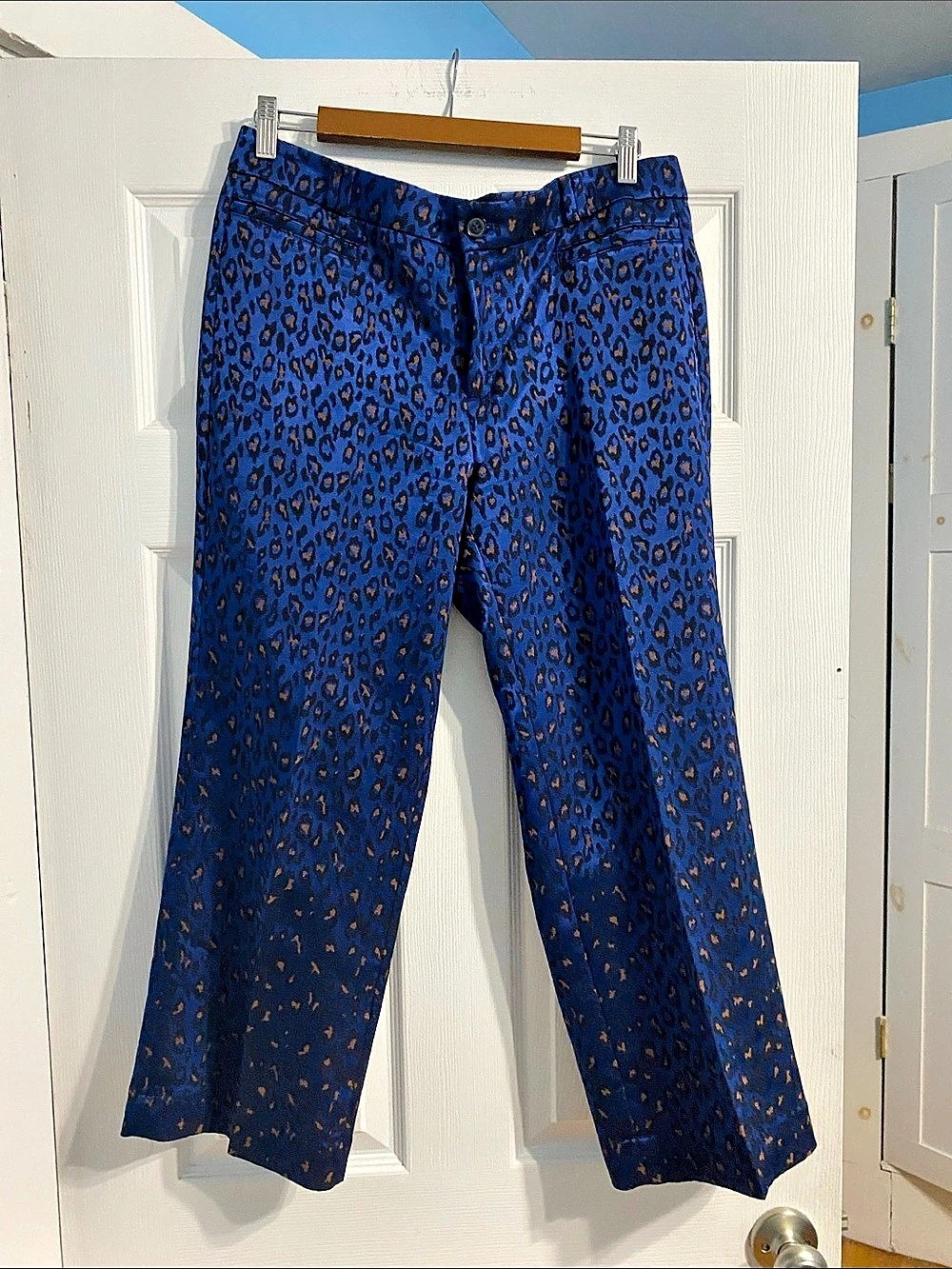 Banana Republic LOGAN Animal Print Straight Leg Pants Blue Size 10